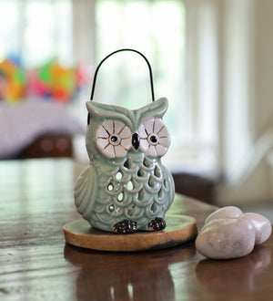 Ceramic owl tea light candle holder