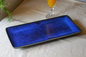 Rectangular blue ceramic serving platter