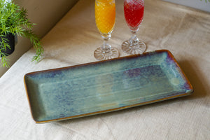 Rectangular blue ceramic serving platter