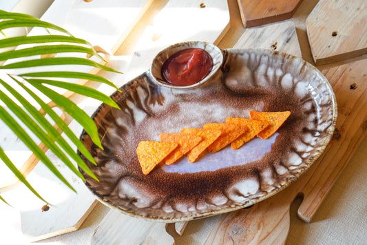 Oval Ceramic Serving Tray With Dip