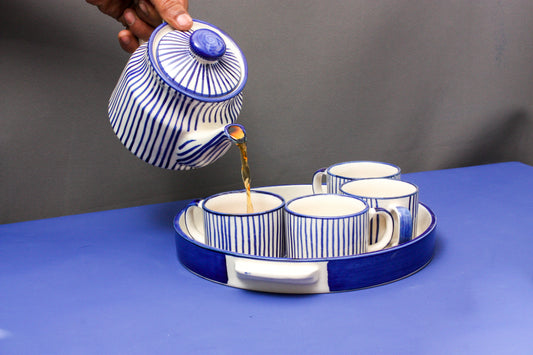 White And Blue Colored Ta Kettle Set