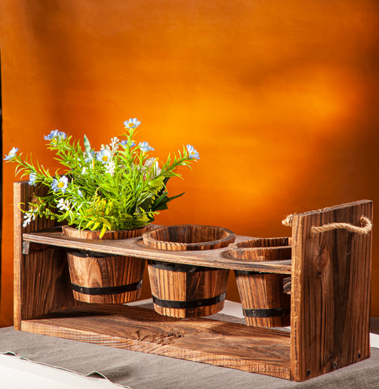Horizontal Wooden Three Pot Holder