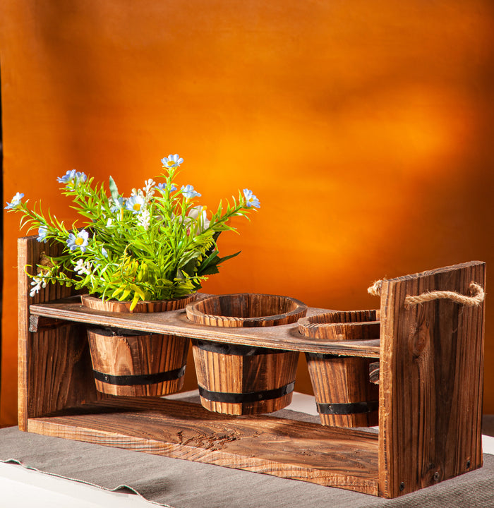 Horizontal wooden three pot holder