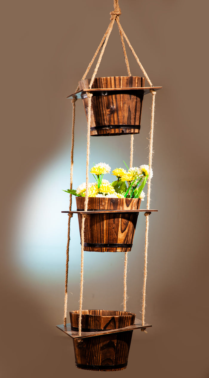 Vertical wooden three pot holder