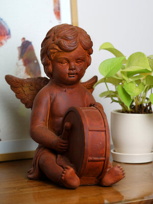 Rustic finish angel playing drum