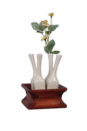 Ceramic bud vase set with wooden base