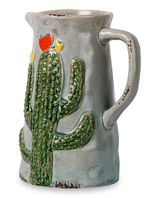 Jug shaped ceramic vase with cactus deisgn