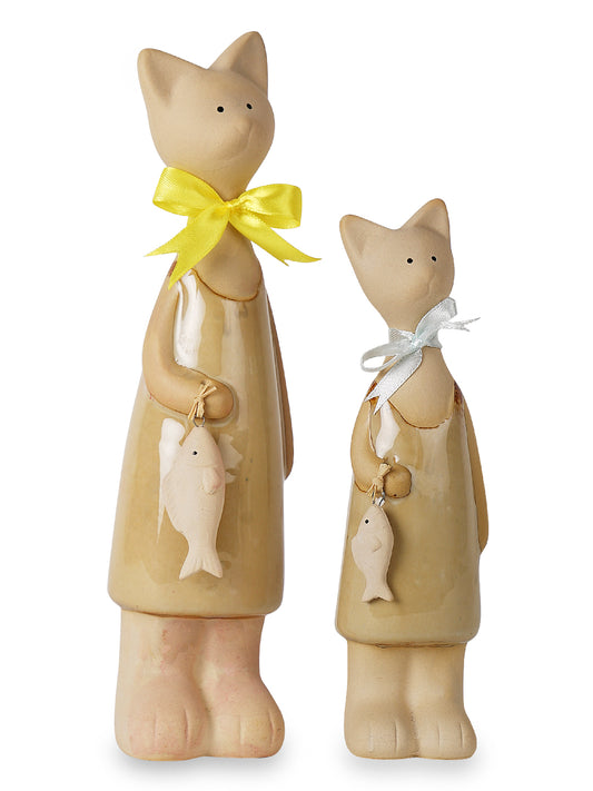Ceramic Pair Of Cats Holding Fish