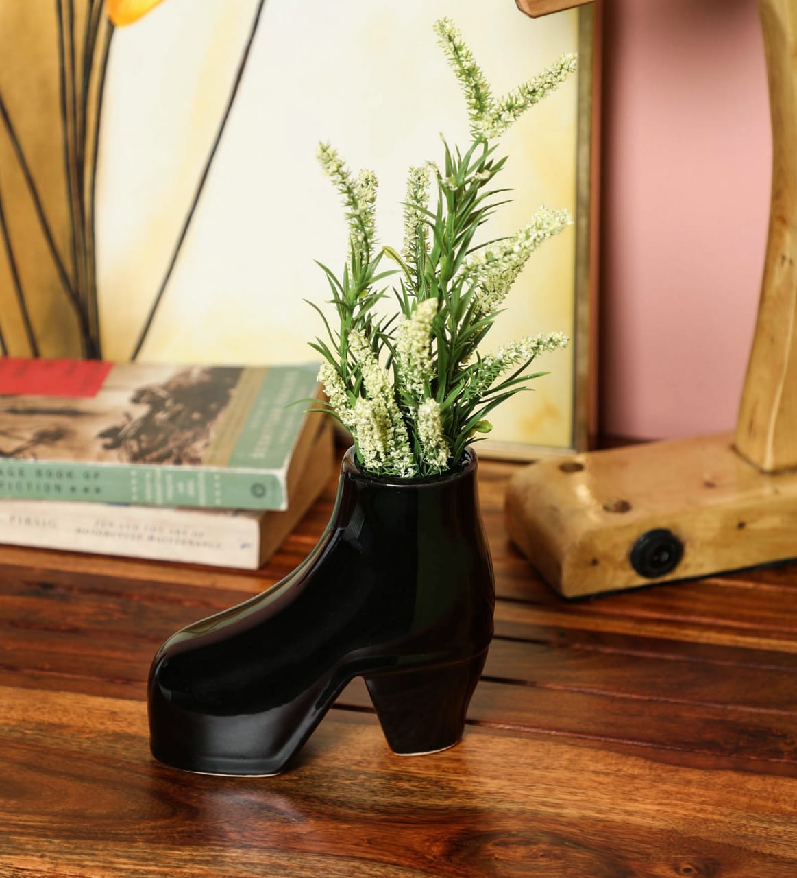 ceramic shoe flower pot Glazed Black Ceramic Shoe Shaped Planter Pot