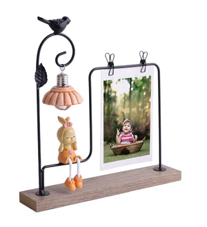 Photo frame stand with cute girl in yellow