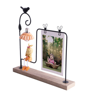 Photo frame stand with cute girl in yellow