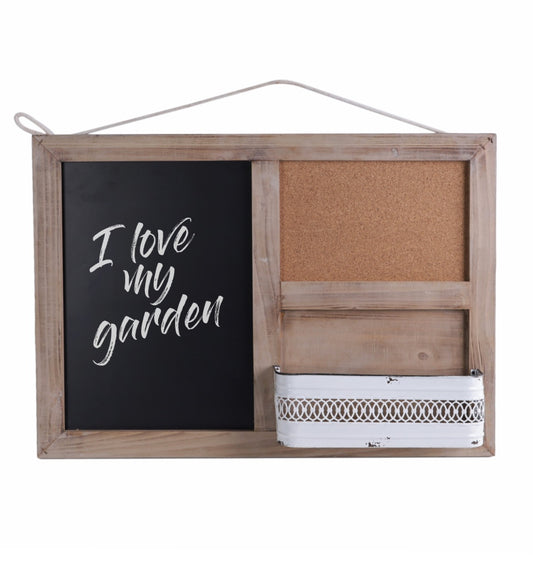 Wooden Black Board With Metal Vase