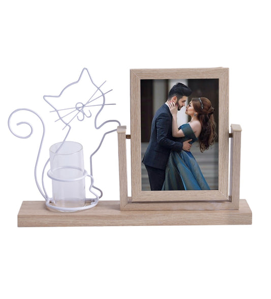 Wooden Frame With Cat Shaped Vase