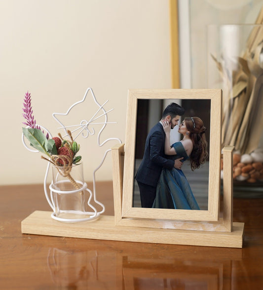 Wooden Frame With Cat Shaped Vase
