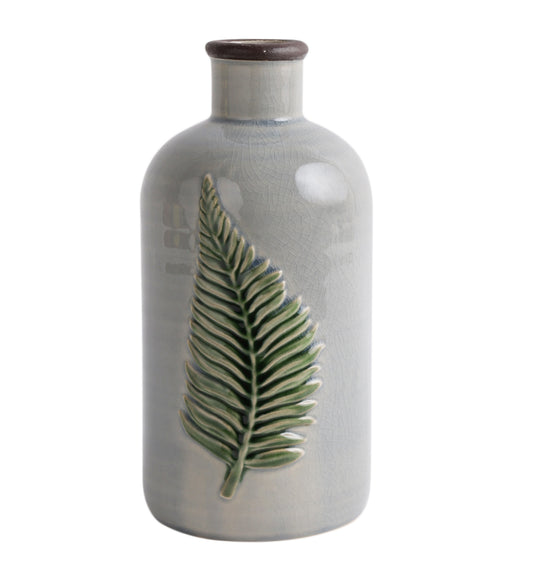 Leaf Design Ceramic Vase With Round Neck