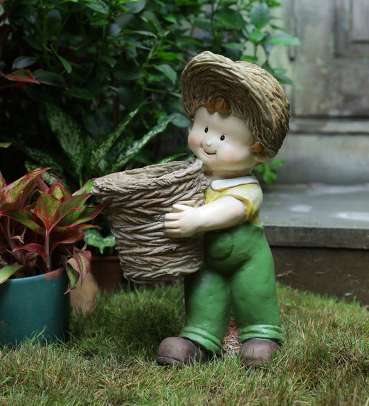 Boy Holding Basket Decor