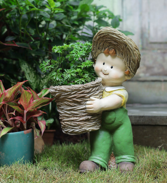 Boy Holding Basket Decor