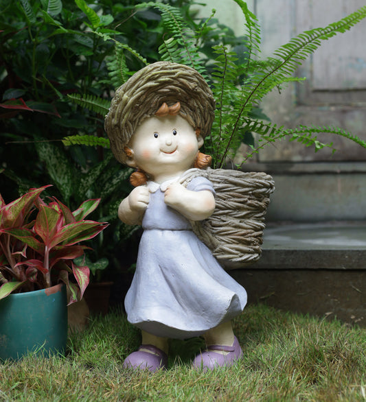 Girl Holding Basket Decor