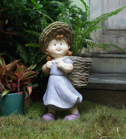 Girl Holding Basket Decor