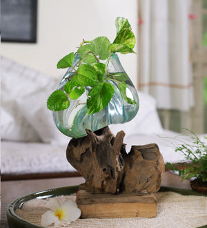 Wood and glass plant décor JKID-1