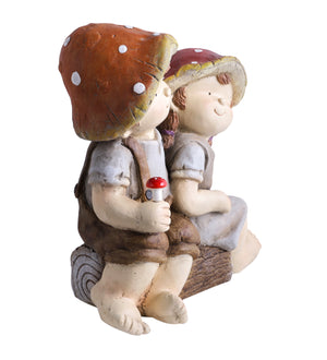 FRP Boy and girl sitting on wooden log décor