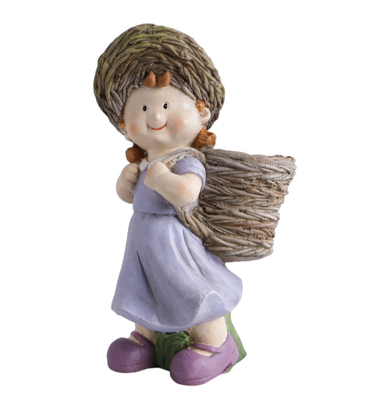Frp Girl Holding Garden Basket