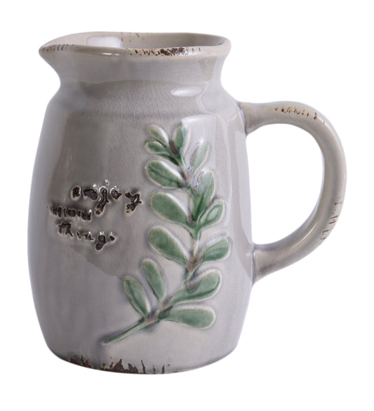 Enjoy The Little Things Jug Shaped Glazed Grey Ceramic Vase