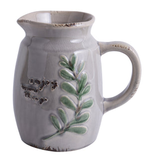 Enjoy the little things jug shaped glazed grey ceramic vase