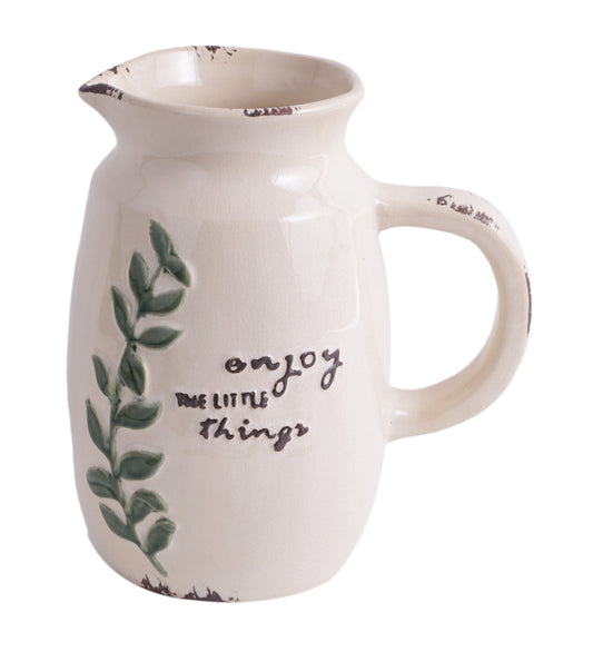 Enjoy The Little Things Jug Shaped Glazed White Ceramic Vase