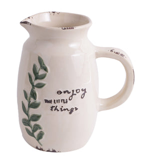 Enjoy the little things jug shaped glazed white ceramic vase