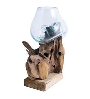 Wood and glass plant décor JKID-1