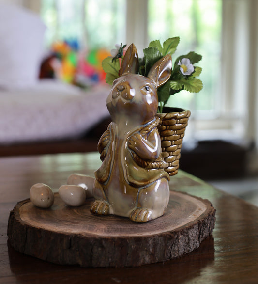 Cute Rabbit Holding Basket Decor