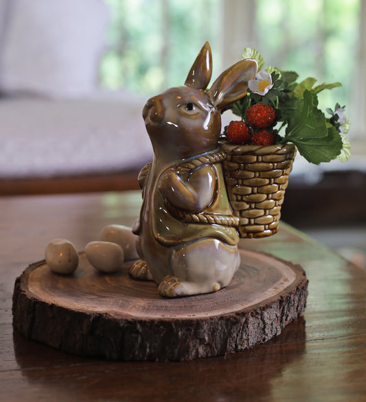 Cute Rabbit Holding Basket Decor