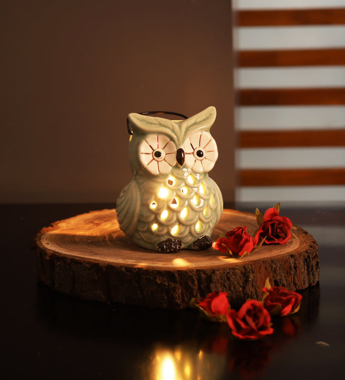 Ceramic owl tea light candle holder
