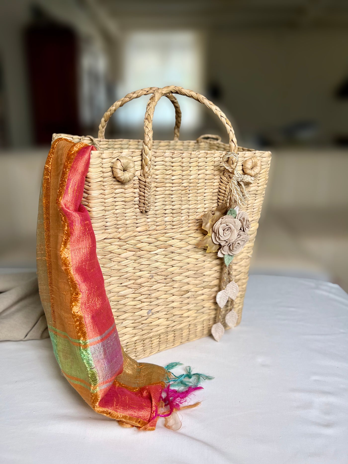 Buy 100% Trendy Kauna Grass Lunch Basket Bag Online- Smitam Lifestyle