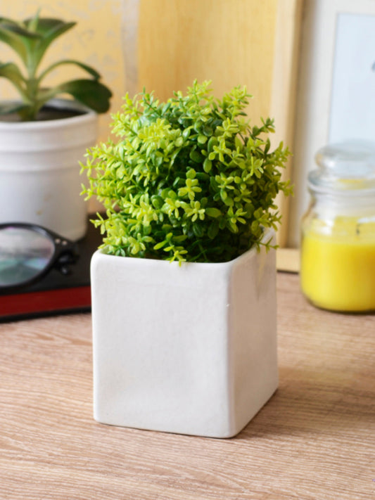 Glazed White Ceramic White Tabletop Pot